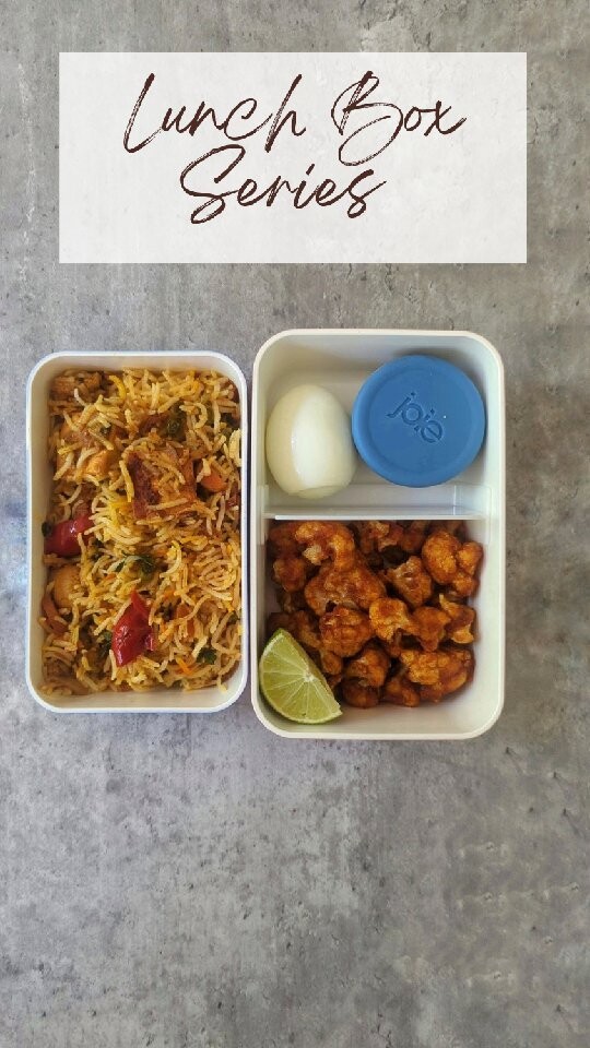 Here's what I have packed for today's lunch takenakabentobox:✨Tawa Pulao
✨Cauliflower 65
✨Boiled Egg
✨Curd/Yogurt

Quick recipe for cauliflower 65:

Ingredients:

1 medium cauliflower head
1 tsp sea salt
1/2 tsp turmeric powder
1/2 cup all purpose flour/maida
1/4 cup corn flour or 1/3 cup corn starch
1 tsp ginger garlic paste
1 tsp kashmiri red chilli powder
1/2 tsp red chilli powder
1/2 tsp garam masala
salt to taste
oil, for frying

Instructions:

✨To blanch the cauliflower florets, in a large pan bring around 5 cups of water with a tsp of salt and turmeric powder to boil and then add the florets, cook for 3 minutes on high flame. Transfer to a colander and drain off the water completely.
✨Then add the flours and remaining all ingredients and mix well with little water.
✨Allow to marinate for 10 minutes and mix well if needed add a sprinkle of water.
✨Heat oil for deep frying, add the marinated cauliflower and fry it until crispy and golden.

takenakabentobox bento boxes are perfect for packing lunch and snacks. They are very compact and have various beautiful designs.

blendofspicesbysara lunchboxseries indianlunch foodforthought bentobox takenaka takenakabentobox lunchboxforkids lunchrecipes lunchideas schoollunchboxideas lunchboxideas kidslunch kidslunchideas reelitfeelit reelsinstagram reelsofinstagram foodtalkindia trendingreels