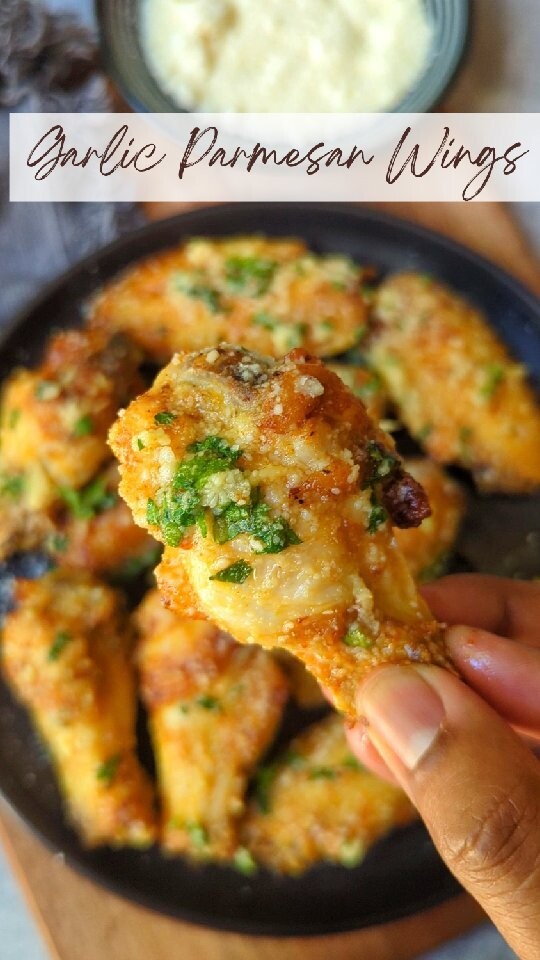 Garlic Parmesan Wings!I'm totally in love with these crispy chicken wings. As in, they’re golden, crispy, hot, and loaded with garlic parmesan flavor straight out of the oven/airfryer instead of the deep frying.

Easy to make and perfectly crispy and juicy, they’re a great appetizer to serve up to friends and family.

* Pro-Tip: Pat the wings dry before seasoning them. This helps to remove excess moisture and will help them to crisp up.

chickenlovers
chickenwings garlicparmesanwings garlicparmesan wings chickenappetizer nonvegappetizers partysnacks gamedaysnacks airfryerwings recipeoftheday reelsitfeelsit reelsofinstagram trendingreels viralreels foodblogfeed easysnack easyrecipes